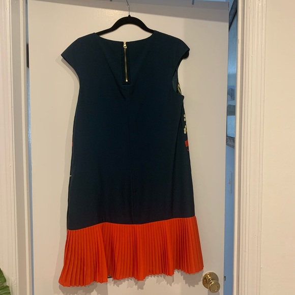 Ted Baker Short Sleeve floral dress with orange pleated detail. Knee length. - Picture 4 of 7